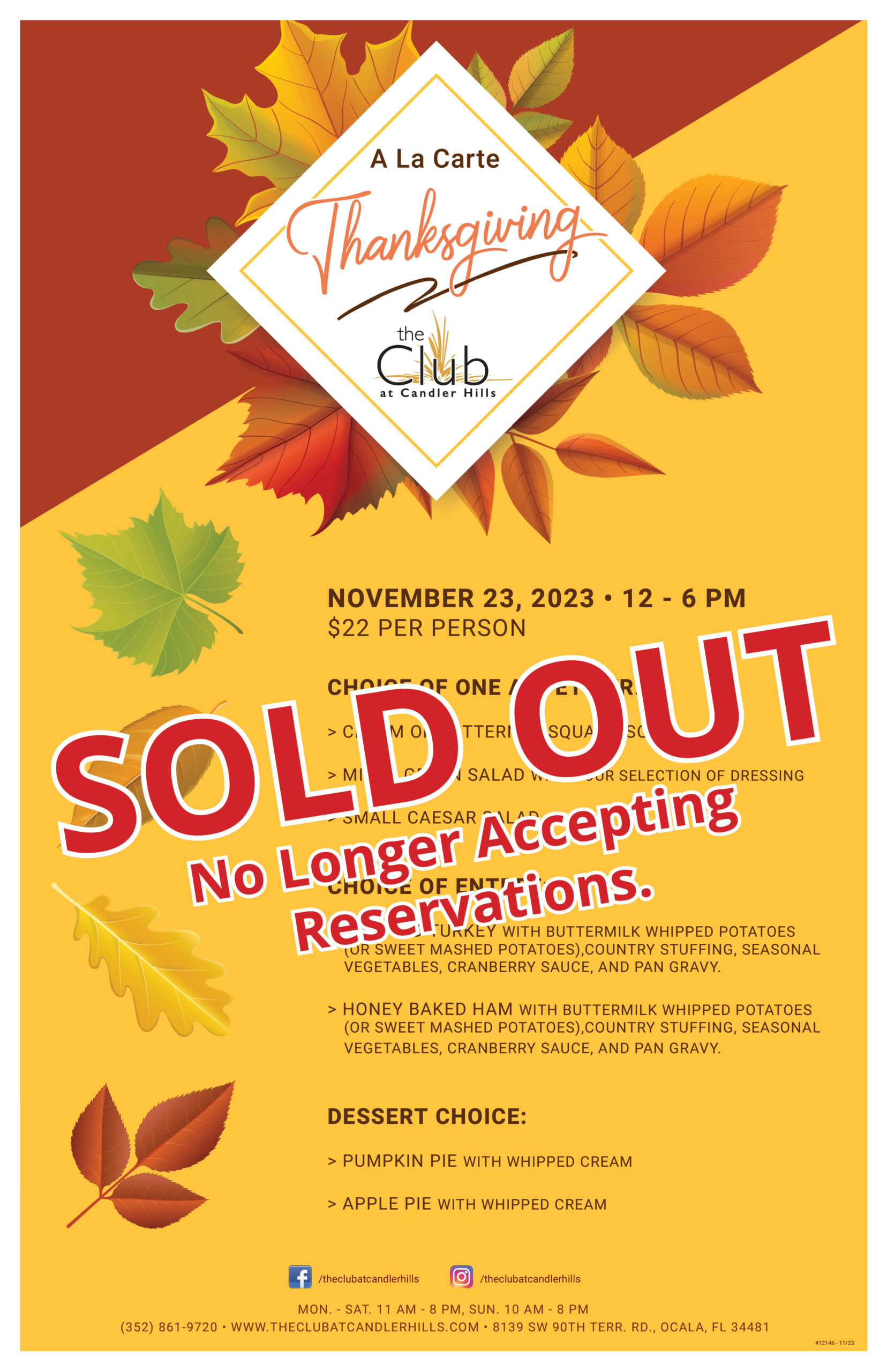 Thanksgiving Buffet is SOLD OUT!